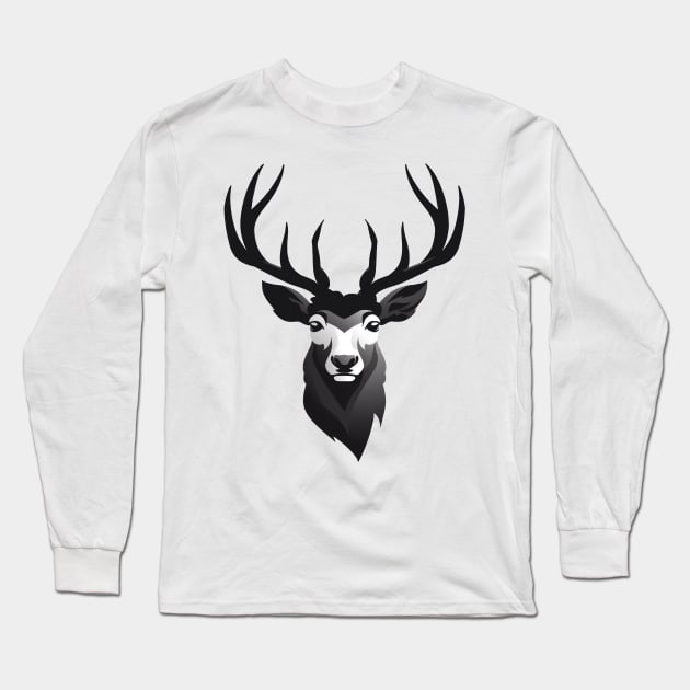 Black and White Deer Long Sleeve T-Shirt by TooplesArt